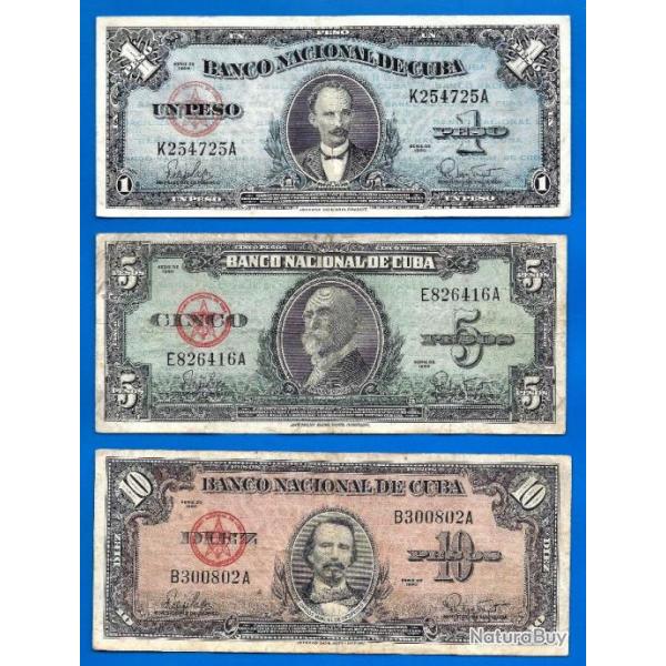 Lot Billet Cuba 1 5 10 Pesos 1960 Peso Centavos Billets Caraibe Amerique Peso