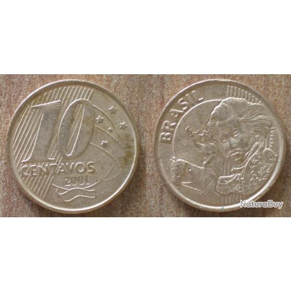 Bresil 10 Centavos 2001 Piece Reals Cruzeiros Centavo Amerique Sud