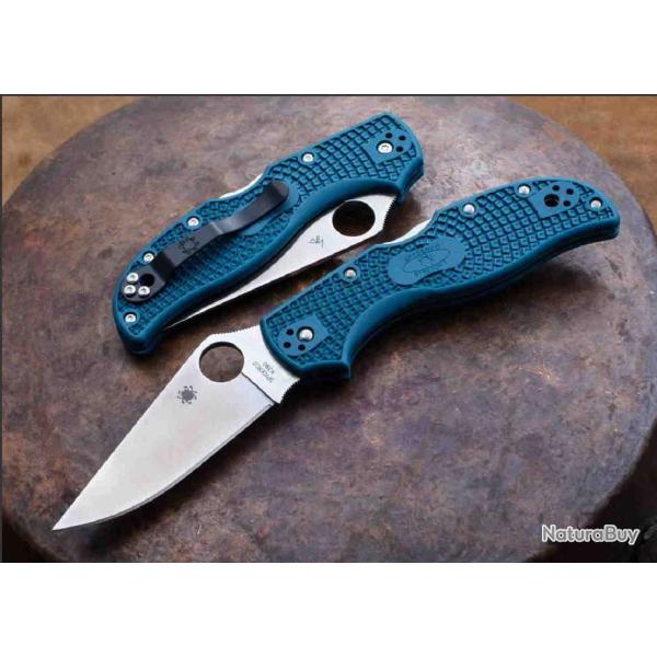 Couteau Spyderco Stretch 2 Blue Lame Acier K390 Manche FRN Lockback Made In Japan SC90FP2K390