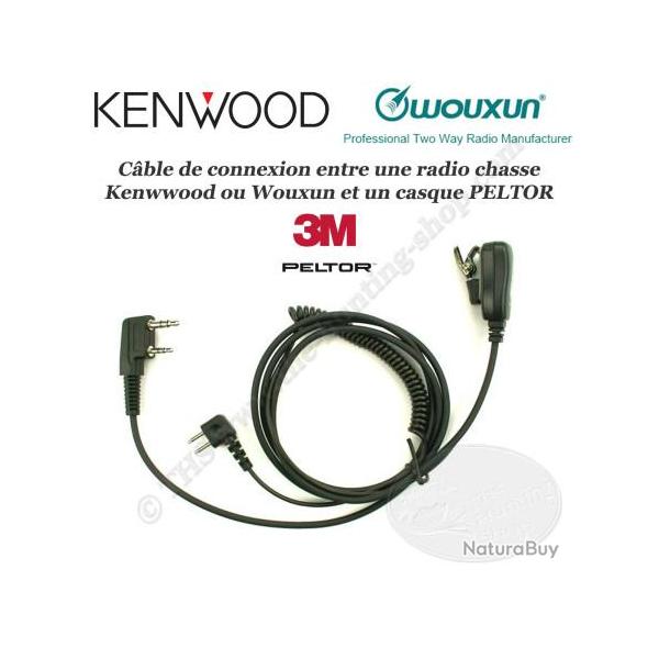 KENWOOD - WOUXUN cordon radio chasse avec micro pour casque antibruit PELTOR