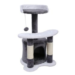 Arbre &agrave; chat 65 cm sisal plateforme niche et balle de jeux griffoir gris et blanc 16_0000003