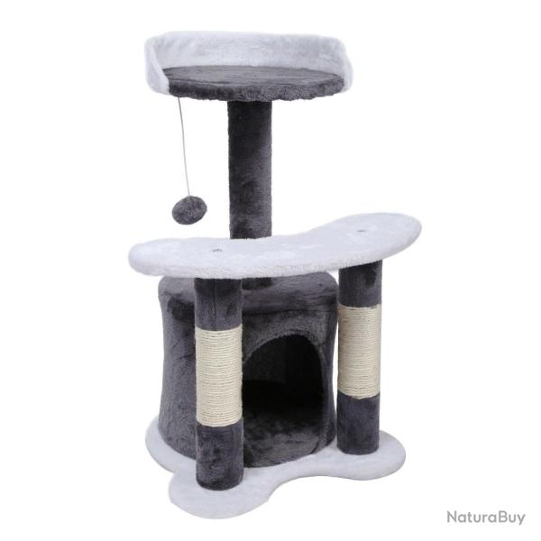 Arbre � chat 65 cm sisal plateforme niche et balle de jeux griffoir gris et blanc 16_0000003