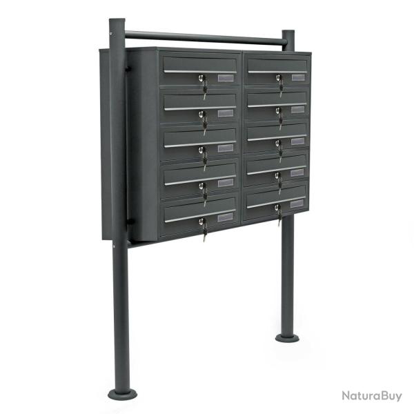 Bloc 10 boites aux lettres 2x5 compartiments superpos�s pied de support acier galvanis� anthracite