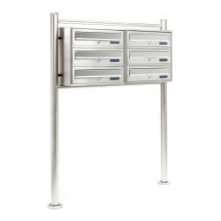 Bloc 6 boites aux lettres sur pied 2x3 compartiments superpos&eacute;s acier inoxydable 16_0000044