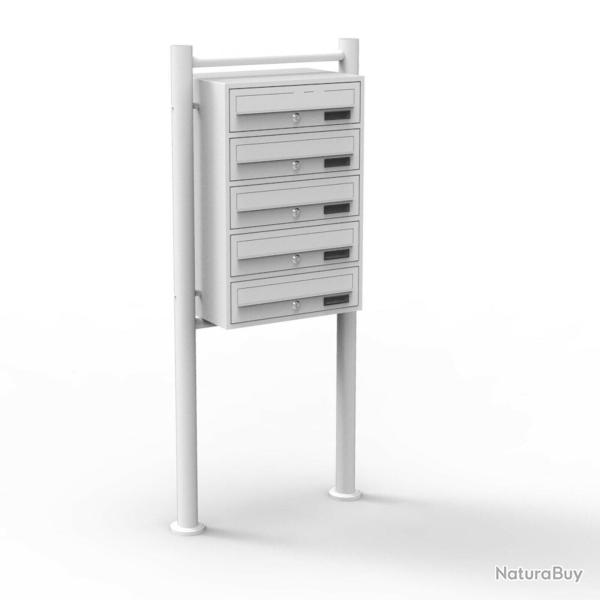Bloc 5 boites aux lettres sur pieds 5 entr�es acier galvanis� blanc 16_0000040