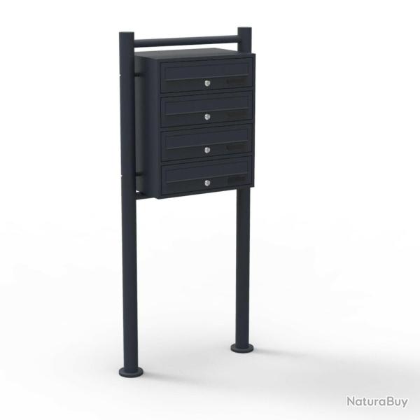 Bloc 4 boites aux lettres sur pieds 4 entr�es acier galvanis� 46,8 x 38,5 x 27 cm noir 16_0000036