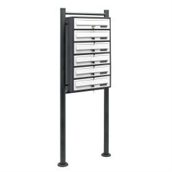 Bloc 6 boites aux lettres pied support 6 compartiment superpos&eacute; anthracite et blanc 16_0000043
