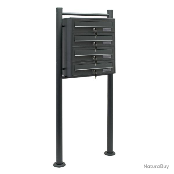 Bloc 4 boites aux lettres 4 compartiments pied de support courrier acier galvanis� 47 x 38,5 x 27 c