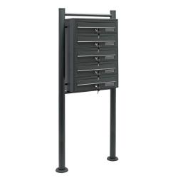 Bloc 5 boites aux lettres 5 compartiments pied de support courrier acier galvanis&eacute; anthracite 16_00