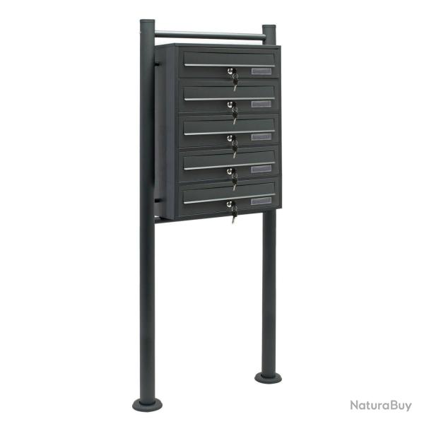 Bloc 5 boites aux lettres 5 compartiments pied de support courrier acier galvanis� anthracite 16_00