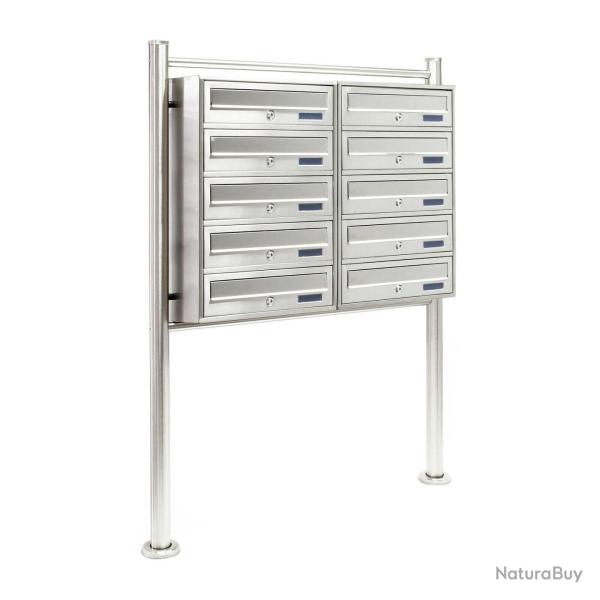 Bloc 10 boites aux lettres pied support 2x5 compartiments superposs acier inoxydable 16_0000024
