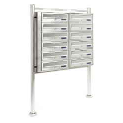 Bloc 12 boites aux lettres pied support 2x6 compartiments superpos&eacute;s acier inoxydable 16_0000026