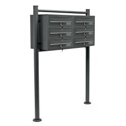 Bloc 6 boites aux lettres 2x3 compartiments superposé pied de support acier galvanisé anthracite 16