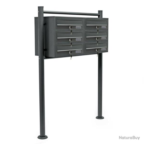 Bloc 6 boites aux lettres 2x3 compartiments superpos pied de support acier galvanis anthracite 16