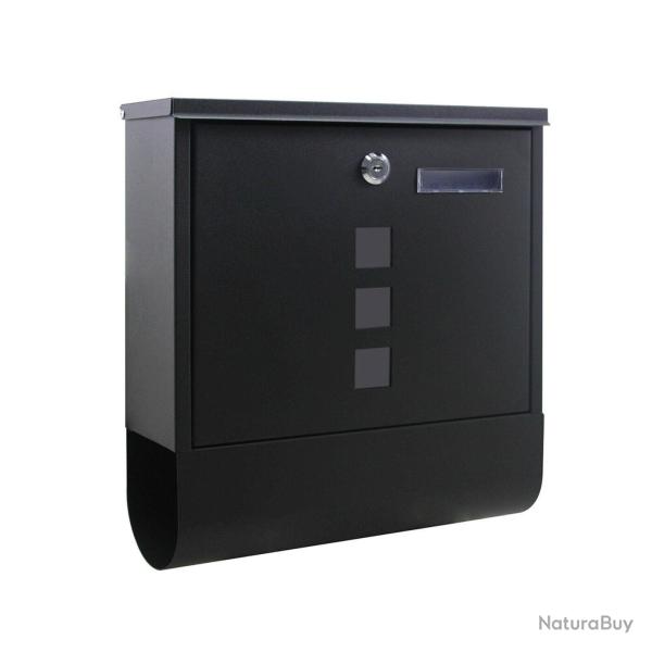 Boite aux lettres design avec porte-journaux pour montage au mur courrier 30,5 x 9,6 x 33,5 cm noir