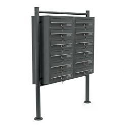 Bloc 12 boites aux lettres 2x6 compartiment superpos&eacute; pied de support anthracite 16_0000025