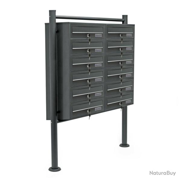 Bloc 12 boites aux lettres 2x6 compartiment superpos� pied de support anthracite 16_0000025