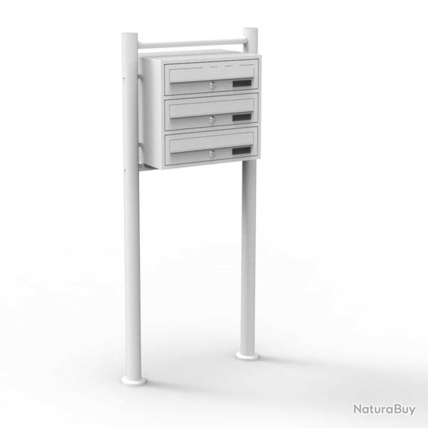 Bloc 3 boite aux lettres sur pieds 3 entres acier galvanis blanc 16_0000027