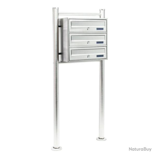 Bloc 3 boites aux lettres sur pied support 3 compartiments superposs acier inoxydable 16_0000029