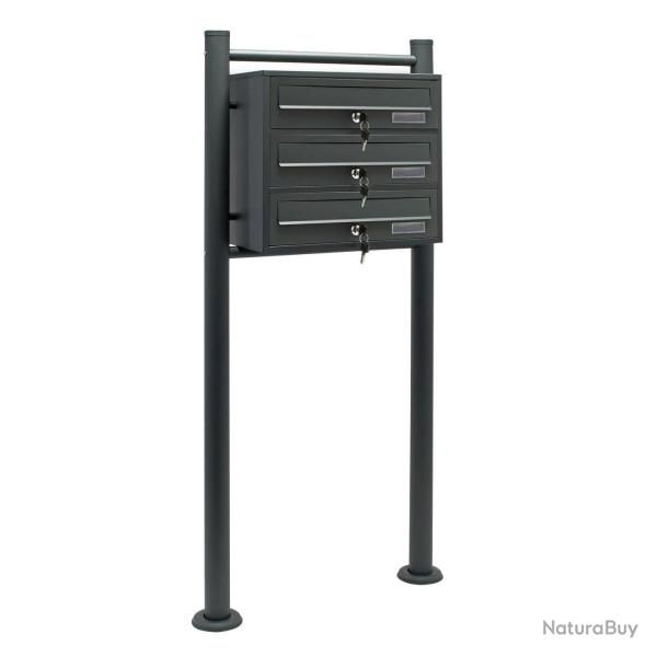 Bloc 3 boites aux lettres pied de support 3 compartiments superpos acier galvanis 36 x 38,5 x 27