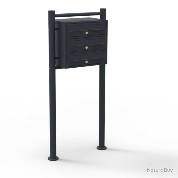 Bloc 3 boites aux lettres sur pieds 3 entr�es acier galvanis� noir 16_0000031