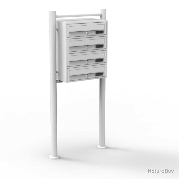 Bloc 4 boites aux lettres sur pieds 4 entr�es acier galvanis� blanc 16_0000035