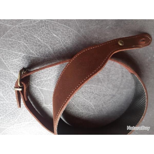 Bretelle luxe cuir confort large. Carabine ou fusil.