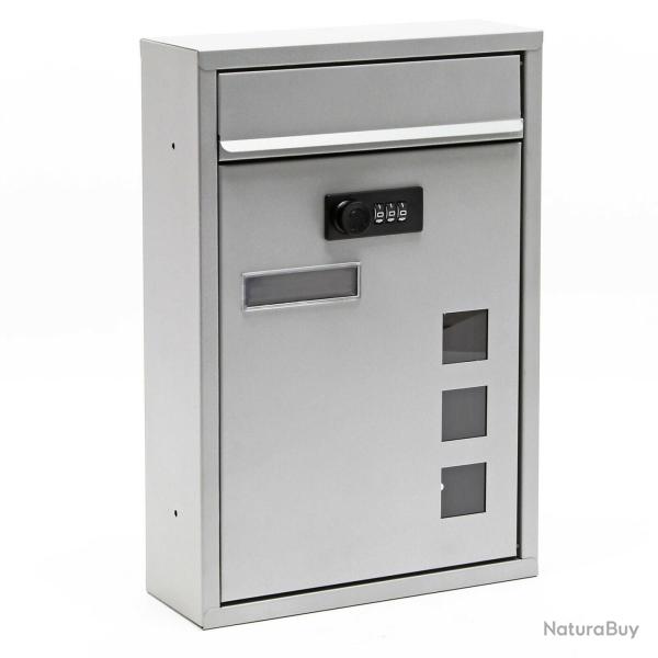 Boite aux lettres design moderne murale serrure  combinaison acier galvanis argent 16_0000065