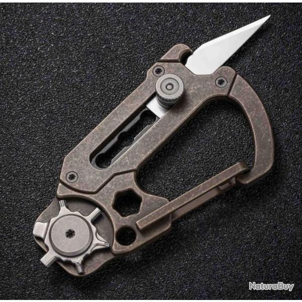 Couteau Mousqueton CIVIVI Polymorph Bronze Carabiner Lame Acier 9Cr18MoV Manche Titane CIVC200452