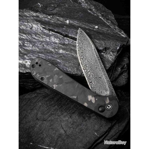 Couteau Civivi Elementum Button Lock Damas Manche Fibre Carbone IKBS Clip CIVC2103DS3