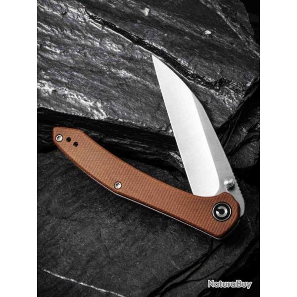 Couteau CIVIVI Hadros Brown Lame Acier 10Cr15CoMoV Manche Micarta IKBS Linerlock Clip CIVC200042