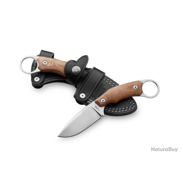 Couteau Karambit LionSteel H2 Lame Acier M390 Manche Natural Micarta Etui Cuir Made Italy LSTH2CVN