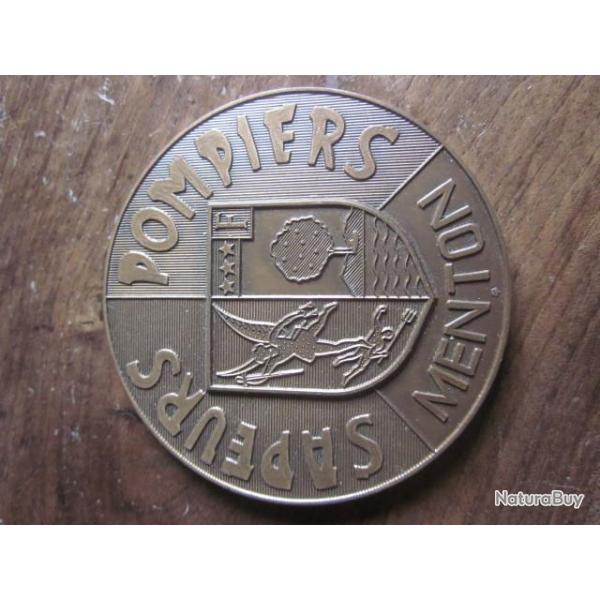 MEDAILLE BRONZE SAPEURS POMPIERS MENTON CREATION DU CORPS CENTENAIRE 1883 1983