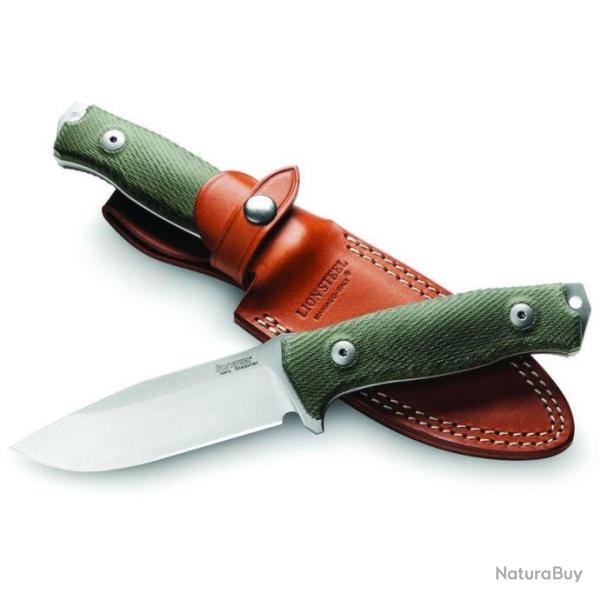 Couteau LionSteel M5 Green Lame Acier Sleipner Manche Micarta Etui Cuir Made In Italy LSTM5CVG