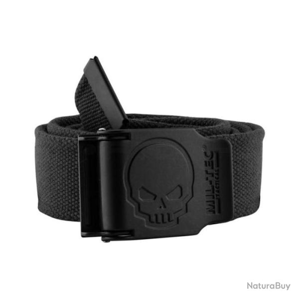 Ceinture Miltec boucle t�te de mort - 4 cm x 130 cm Noir - Noir
