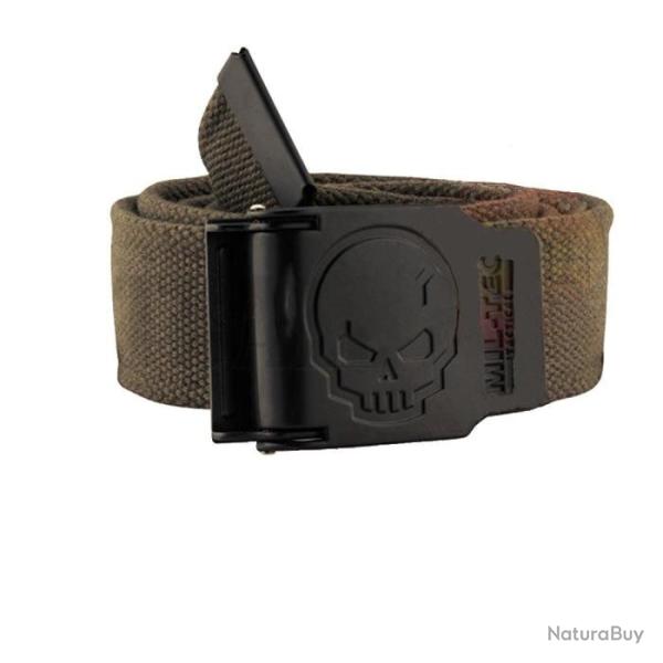 Ceinture Miltec boucle t�te de mort - 4 cm x 130 cm Noir - Olive