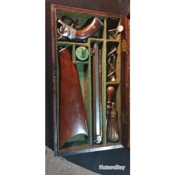 Rarissime pistolet carabine en coffret d'origine "ALLEN & WHEELOCK" 1856-1865 tat remarquable.