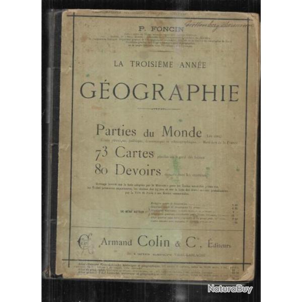 la troisi�me ann�e de g�ographie les cinq parties du monde 1896 , cachet villiers le bel institution