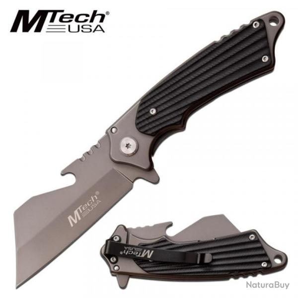 MTA1186GY Couteau Semi Automatique MTech Butcher A/O Lame Acier 3Cr13 Manche G10 Framelock Clip