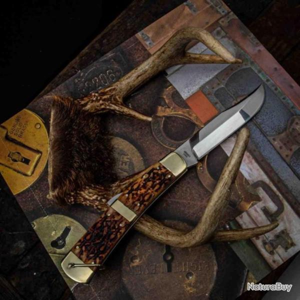 GROS G�ant Couteau Marbles Big Ole Lockback Manche Os Lame Acier Inox MR601