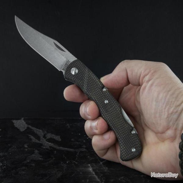Couteau Marbles Brown Linen Micarta Lame Acier 440 Lockback Etui Nylon MR585