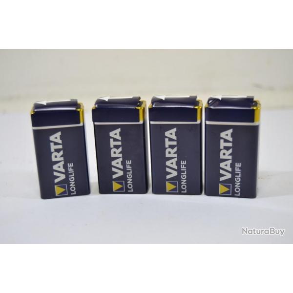 Lot x 4 pile 9v VARTA Longlife Alkaline. Equipement radio poste, lampe taser matraque lectrique ...