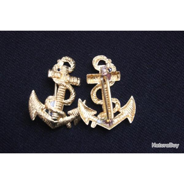 Ancre de marine dor�e � fixation lamelle (Hauteur de l'Ancre: 2.5 cm) Pr�sentation recto/verso