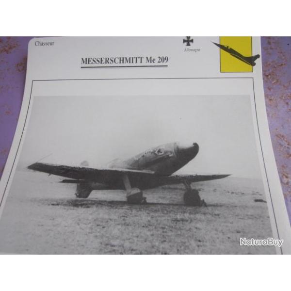FICHE  AVIATION  TYPE CHASSEUR  /  MESSERSCHMITT  Me  209   /   ALLEMAGNE