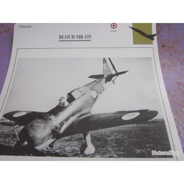 FICHE  AVIATION  TYPE CHASSEUR  /  BLOCH MB  155  / FRANCE