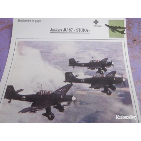 FICHE  AVIATION  TYPE  BOMBARDIER EN PIQUE   /  junkers ju stuka