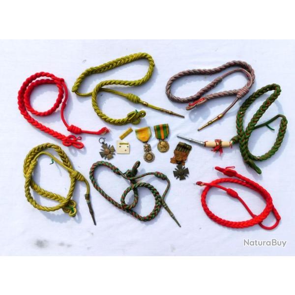 BEAU LOT MEDAILLES + FOURRAGERES : MEDAILLE MILITAIRE + TOE + EVADES + CROIX GUERRE 14-18 ..........
