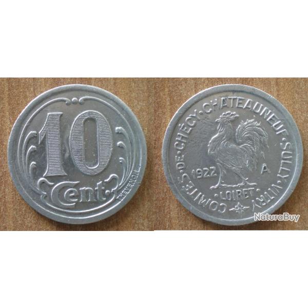 France 10 Cent 1922 A Loiret Checy Chateauneuf Sully Vitry Piece Centimes De Franc Coq