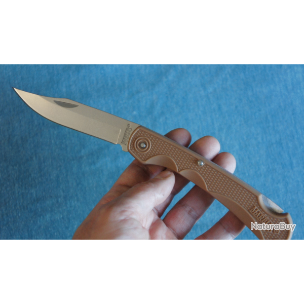 Couteau Chasse Marbles Desert Tan Manche Abs Lame Acier 440 Etui Nylon MR566