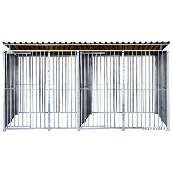 Chenil double 3x2x1,84m + toit CHENIL BARREAUX SOLIDE parc chien chenil galvanis� cielterre-commerce